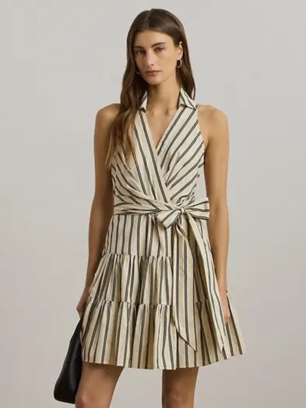 Lauren Ralph Lauren LRL Halter A-Line Dress Striped Cotton Broadcloth sz 0